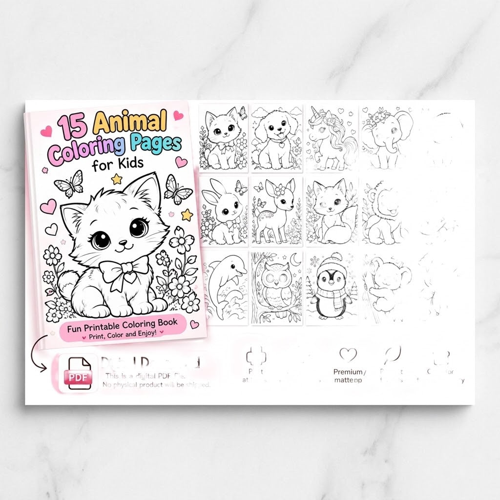 15 Animal Coloring Pages for Kids – Printable PDF